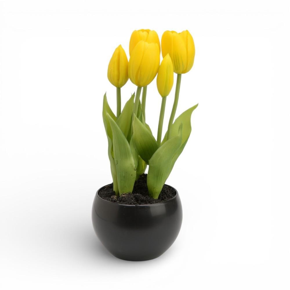 VASO TULIPANI CM.24 3 FIORI 2 BOCCIOLI GIALLO